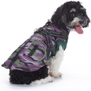 Зимовий теплий пуховик для собак з прорізами для зчеплення, вітронепроникна куртка для холодної погоди, бавовна, костюм для цуценят, маленьких та середніх собак, розмір XL (XL: Обхват грудей: 50 см, Стиль 8: фіолетовий камуфляж)