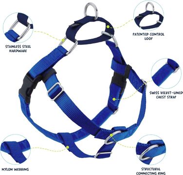 Шлея для собак 2 Hounds Design Freiheit Wags Whiskers, проти тягнення, 5/8 дюйма, середня, королівський синій