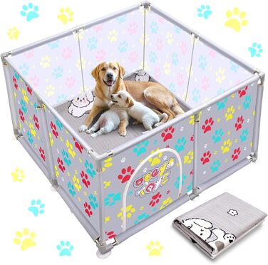 Клітка-манеж для тварин з нержавіючої сталі та міцного тенту, сіра та синя, для великих собак, котів та дрібних тварин