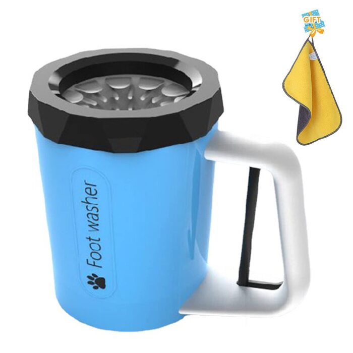 Очищувач для лап собак PJDDP, портативний, силіконовий, з щіткою та рушником, для собак та котів (блакитний)