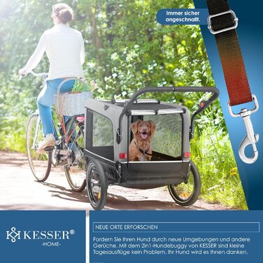 KESSER® Візок для собак Боксер 3-в-1: візок, бугель та велосипедний причіп. Великий об'єм 240 літрів, амортизація, поворотне переднє колесо 360°, матеріал 600D Oxford Canvas, SmartSpace, вантажопідйомність до 40 кг, сірий колір.