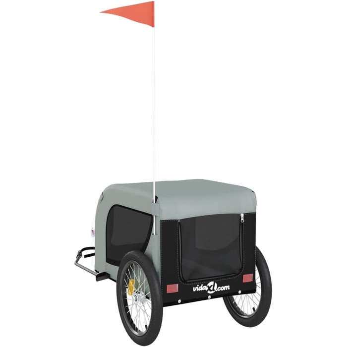 Причіп для собак Tidyard: міцний та безпечний (45 кг), з відбивачами та прапором, Oxford-тканина та метал (сірий та чорний)