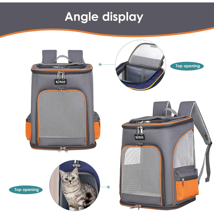 Рюкзак для собак та котів PETCUTE, дихаючий, з висувною підстилкою, прозоре вікно, складаний, з поводком, для подорожей, Малахіт+Білий (Сірий+Помаранчевий)