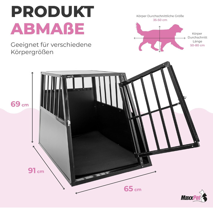 Кіяж для собак MaxxPet: переноска для авто, велика, 65x91x69 см, алюмінієва