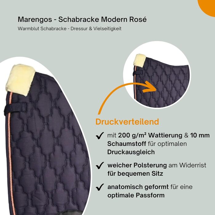 Широкий підхвіст Marengos Rosé Modern для теплокровних коней з підкладкою з пінополіуретану та кишенею | М'яка підкладка на гриві | Підхвіст у стилі барокко з квітковим стежкою та декоративною шнуркою | Для конкурного та універсального верхового лицемірув