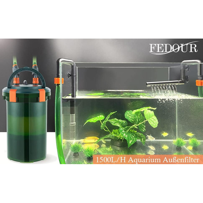 Зовнішній фільтр для акваріума FEDOUR 450/600 л/год, 5Вт, каністровий, з фільтрувальним матеріалом, для акваріумів 35-120 л