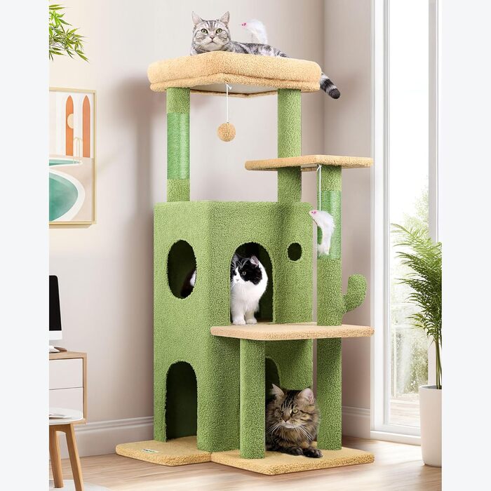 Кігтеточка Globlazer XL для великих котів та літніх тварин з будиночком, платформами та іграшками, 127 см