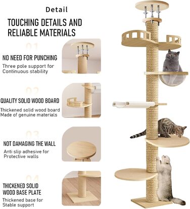Високий кігтетопор для котів Kratzbaum 3 метри: багатоярусний, з оглядовим майданчиком та гніздом, регульована висота