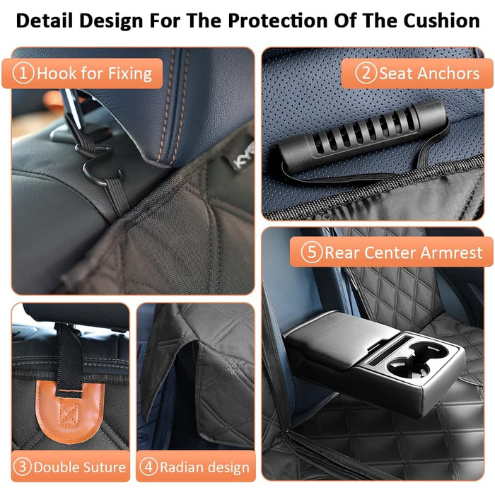 Захист для заднього сидіння автомобіля для собак KYG, водовідштовхувальний, знімний, сумісний з Isofix, 128x58x45 см