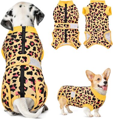 Комбінезон для собак після операції LowTon з м'яким дихаючим захистом від витікання, альтернатива електронного нашийника, підходить для кастрованих собак (самців та самок), (Leopardenmuster-Gelb, XXXXL)