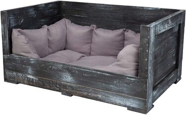 Собаче ліжко Kistenkolli Altes Land Balu з дерева з подушкою, корзина для собак, лежанка, вінтажний диван для собак, білий (90x57x45 см, Shabby Schwarz)