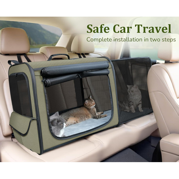 Pecute Розширювана переноска для котів та маленьких собак, переноска-трансформер, 61 x 52 x 45 см, для подорожей, темно-сірий, темно-зелений