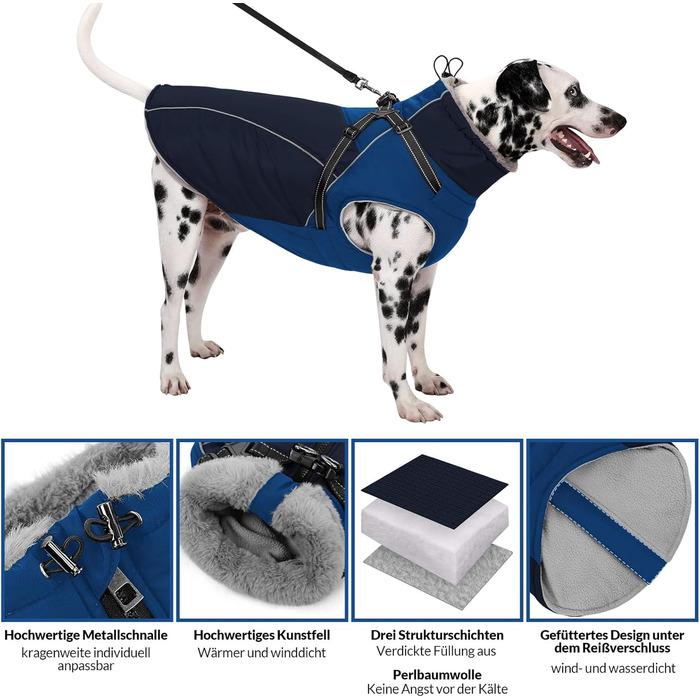 Зимовий теплий одяг для собак Konvinit: куртка з підкладкою з флісу, світловідбиваючі елементи, для собак середніх розмірів, розмір M, зелений/синій (M: обхват грудей 53 см)