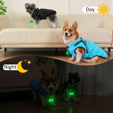 Зимовий одяг для собак HezzLuv: теплий водонепроникний одяг з LED-краваткою та світловідбиваючими смугами, розмір M, блакитний