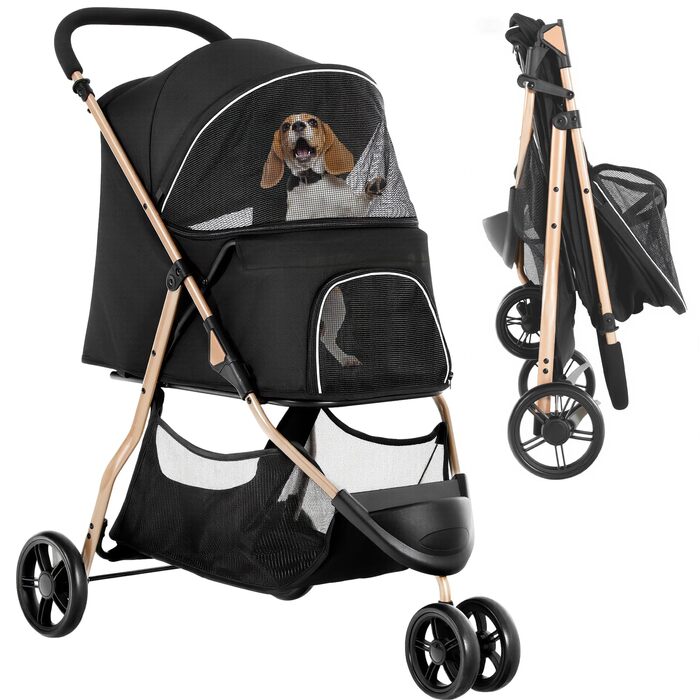 Візок для собак та котів YITAHOME 15 кг, 3 колеса, сітко-вікно, гальма, міцний, чорний
