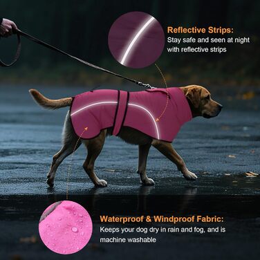 Водонепроникний зимовий одяг для собак Dotoner з повдком: теплий, вітронепроникний, з флісовою підкладкою, для великих собак (S, Рожевий)