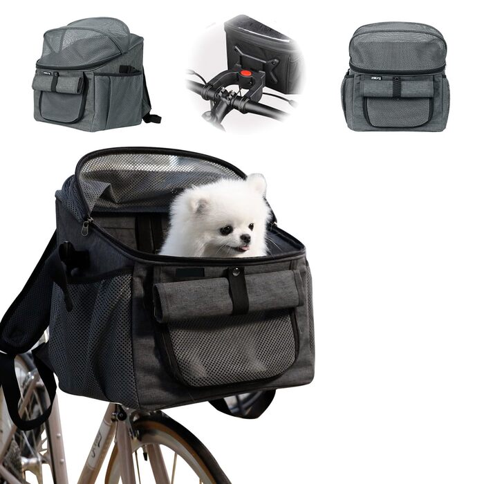 Велосипедний кошик для собак, сумка-переноска для тварин, кошик для собак на велосипед спереду (5 кг), дихаючий велосипедний кошик для собак спереду, складаний велосипедний кошик для собак спереду з адаптером для керма для їзди, кемпінгу (чорний)
