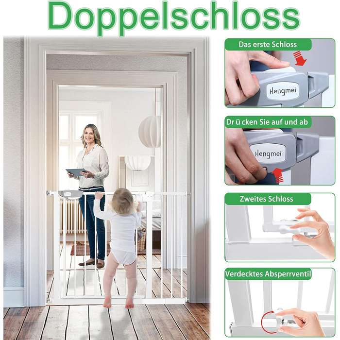 Захисне ворота для дитячих воріт HENGMEI - автоматичне закриття, без свердління, 95-105 см, білий