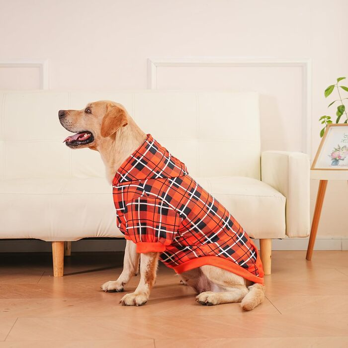 Пуловер з капюшоном для собак EXPAWLORER у клітинку, британський стиль, теплий собачий пуловер з отвором для повідка, одяг для пітбулів, зимова куртка для всіх порід, цуценят, дівчаток, хлопчиків, котів, Рожевий (XX-Large, Помаранчевий/Західний (Sunset Ch