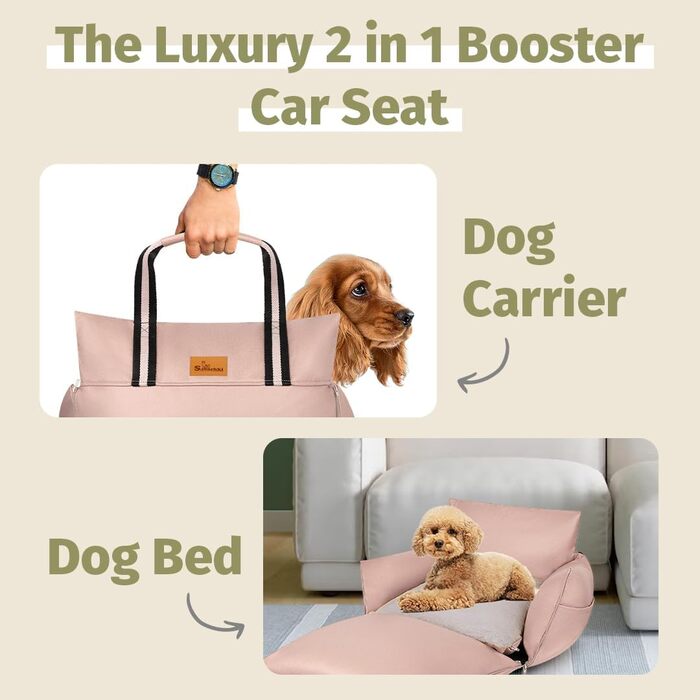 Автокрісло для собак (водонепроникний бустер) з ручками та кишенями, до 13,6 кг – рожевий