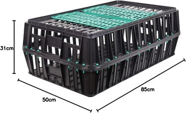 VOSS.farming Транспортувальний контейнер для птиці, 74x55x30 см, міцний пластиковий ящик із розсувними дверцятами, для курей, качок, перепелів, карликових курей, помаранчевий (83x50,5x31 см, чорний-зелений)