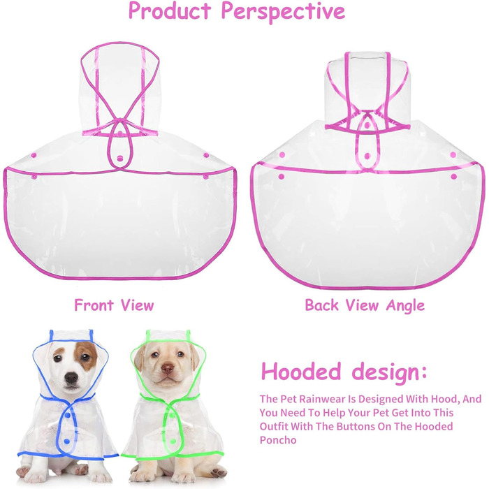 Дощовик для собак PETCUTE, водонепроникний, з капюшоном, PVC, дихаючий, для середніх та великих собак, рожевий