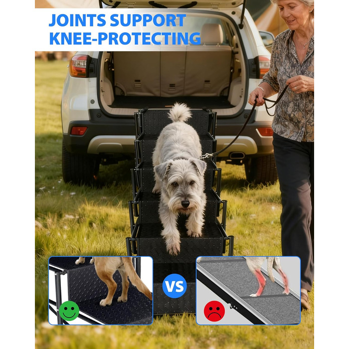 Сходинка для собак у машину, 5 сходинок, складана, для SUV та вантажівок, висота 86-96,5 см, антиковзаюча поверхня, підтримує до 68 кг