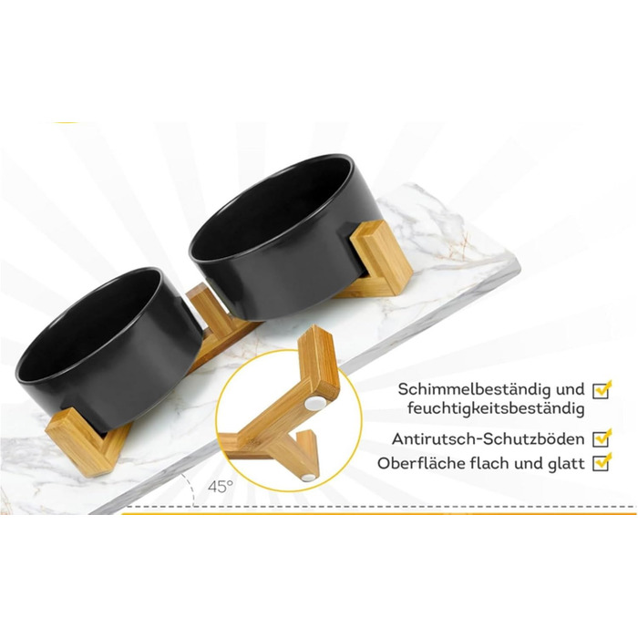 Керамічна миска для собак та котів з бамбуковою підставкою 2 шт. 600 мл (Чорний)