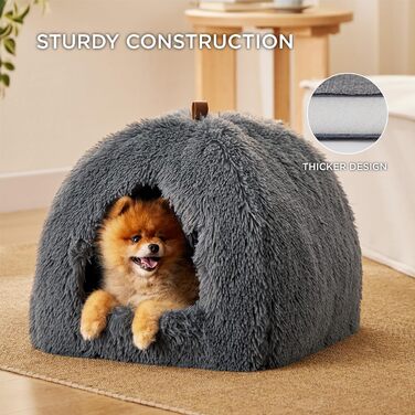 Ліжко для котів BEDSURE - затишна кімната-будиночок 40x40x40 см, плюшеве ліжко для котів, з м'якою подушкою та іграшкою, легко миється, сірий колір