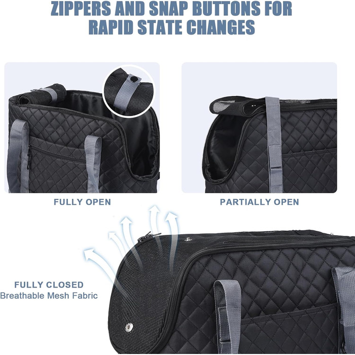 Сумка-переноска для собак та котів, чорна, дихаюча, з кишенями, для маленьких собак, цуценят, кроликів, миючий матеріал