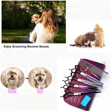 Набір ножиць для собак 7 в 1: прямі та вигнуті ножиці, ножиці для фінальної обрізки, ергономічні ручки. Ідеально для грумінгу та догляду за шерстю вашого улюбленця.