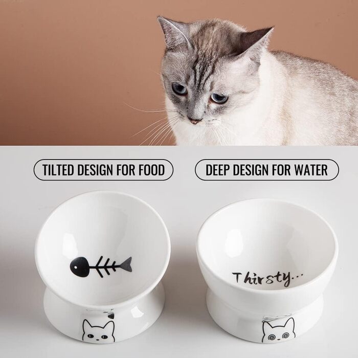 Набір мисок для котів SWEEJAR: підняті годівниця та поїлка, 2 шт (білий)