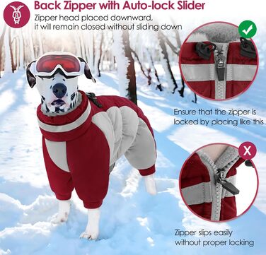 Зимовий комбінезон для собак AOFITEE - теплий водонепроникний зимовий одяг для великих собак з ніжками, підходить для Французького бульдога, колір: бордовий