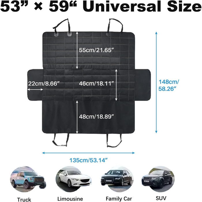 Килимок для собак у машину, вологостійкий та стійкий до подряпин, знімний та пральний, універсальний, 162.5x152.4 см, для легкових автомобілів, вантажівок, SUV