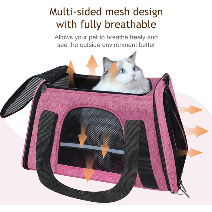 Транспортна сумка для котів HiCaptain, складана, з плечовим ременем, м'яко стьобана, переноска для маленьких собак/щенят до 7 кг (рожева), 46 x 29 x 30 см