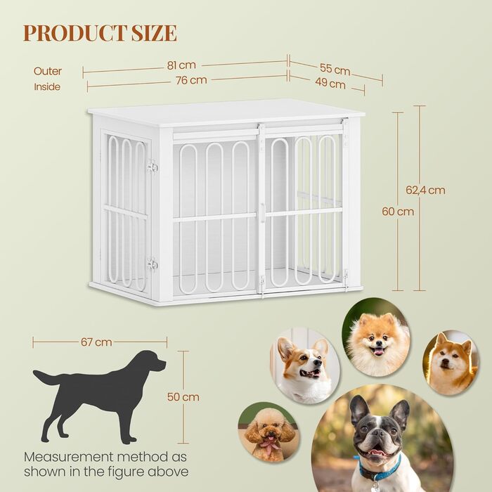 Дерев'яний вольєр для собак, 81 см, вольєр-стілець для дому, 2 двері, розсувні, для маленьких та середніх собак, міцний, 81 × 55 × 62,4 см, білий