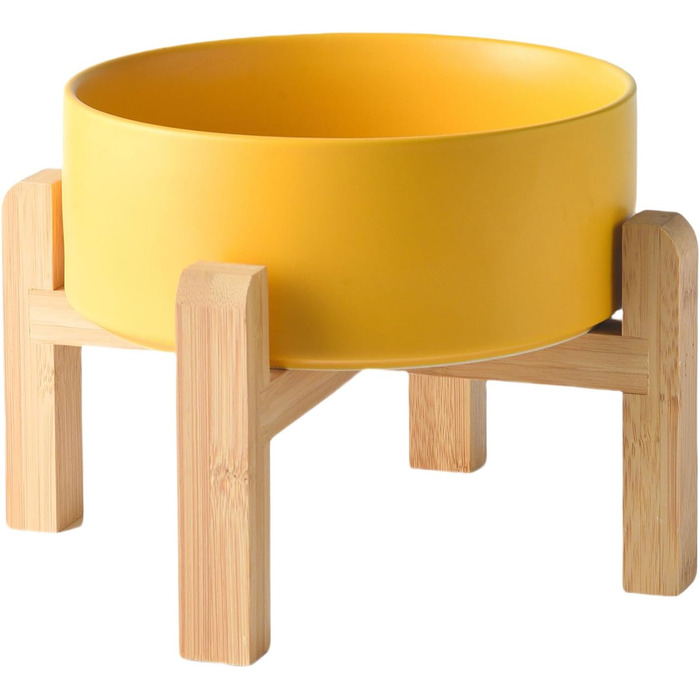 Підвищений годівниця для тварин Welloyed з кераміки: великий миска для їжі та води (20,3 см), анти-блювотний, міцний, з бамбуковим підставкою