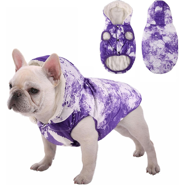 Тепла флісова куртка для собак, вітро- та водовідштовхувальна, з підкладкою з флісу та бавовни, для маленьких, середніх та великих собак, розмір S, колір Батик-фіолетовий