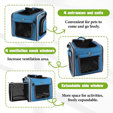 Корзина для собак на велосипед, складна та розширювана, 4-в-1, з сітчастими віконцями та захистом від дощу, для котів та собак до 10 кг (Блакитна)