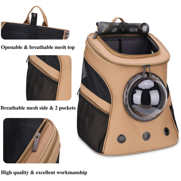 Рюкзак для кота та собаки Lollimeow - великий, для подорожей, Khaki, 38x30x45 см
