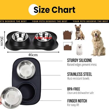 Набори мисок для собак CEASELESLY з нержавіючої сталі (2 x 400 мл) з підставкою з силікону, чорного кольору. Підходять для собак середніх та малих порід, кошенят та цуценят.