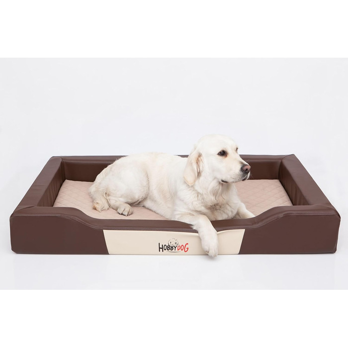 Ліжко для собак великого, середнього та малого розміру - корзина для собак, диван-ліжко з штучної шкіри, знімний та пральний чохол, Deluxe, розмір L, коричневий, 120 x 80 см