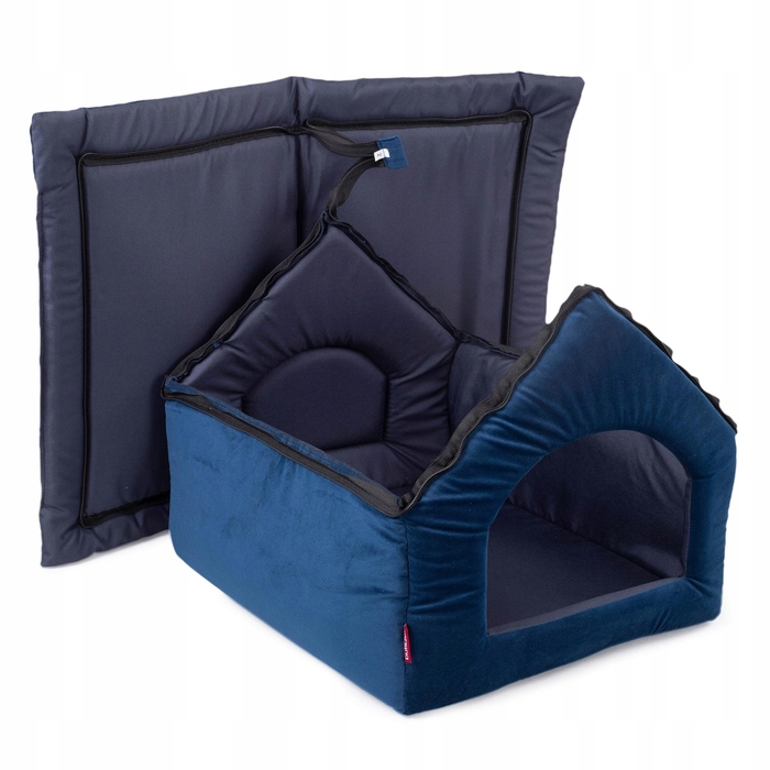 М'який будинок-ліжечко для собак, синій оксамит, розмір 2