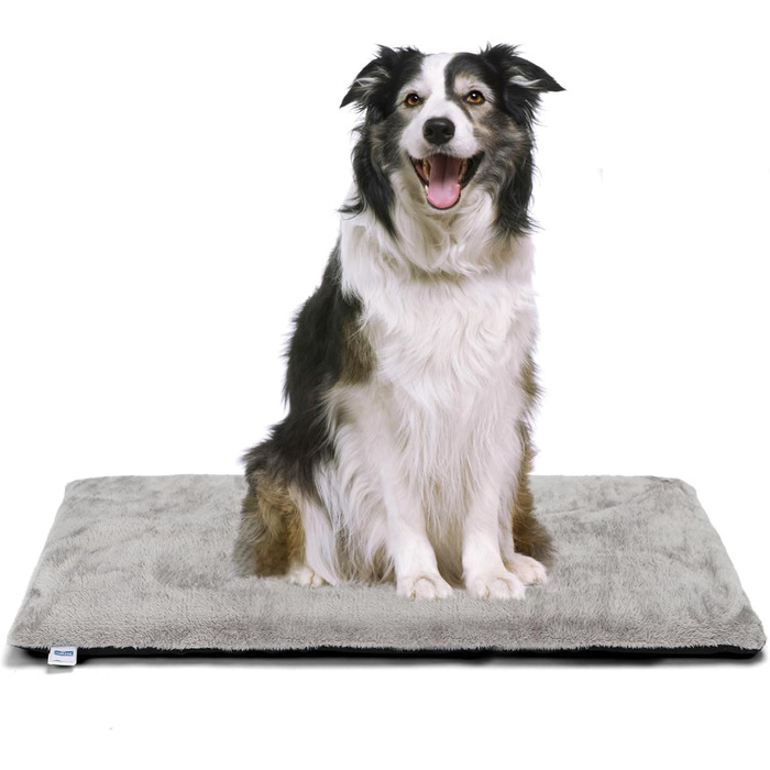 Nobleza Самогріюча килимок для собак та котів, тепла підстилка для домашніх тварин на зиму, м'яке ліжко для собак з Memory Foam, знімний, м'який плюшевий чохол, сірий, 91x58x4 см