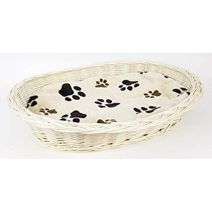 Корзина для собак Tigana з плетіння з лози, біла, 80 см (+ подушка бежева)