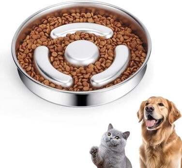 Миска для собак зі нержавіючої сталі, Slow Feeder, Ø 21 см, антислизька, для уповільненого годування, запобігає ковтання, проти запор, для собак, кольорова миска (Колір 2)