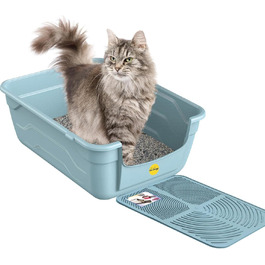 Лоток для котів Cat Centre з високим бордюром, без кришки, з килимком, рожевий, 50 x 38,5 см (блакитний + блакитний килимок)