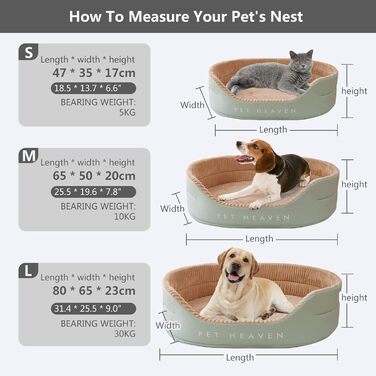 Ортопедичне ліжко для собак середнього розміру PETCUTE, миється, з антиковзною основою, заспокійливе ліжко для тварин (M, Хакі)