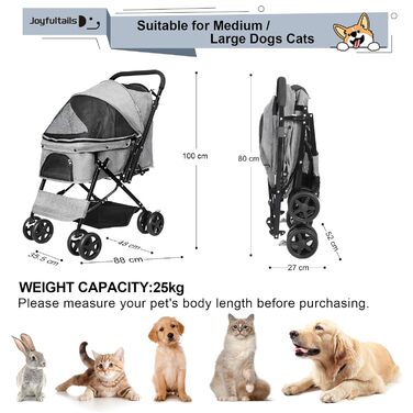 Складана візок для собак та котів до 20 кг, сірий. Візок-трансформер для домашніх тварин