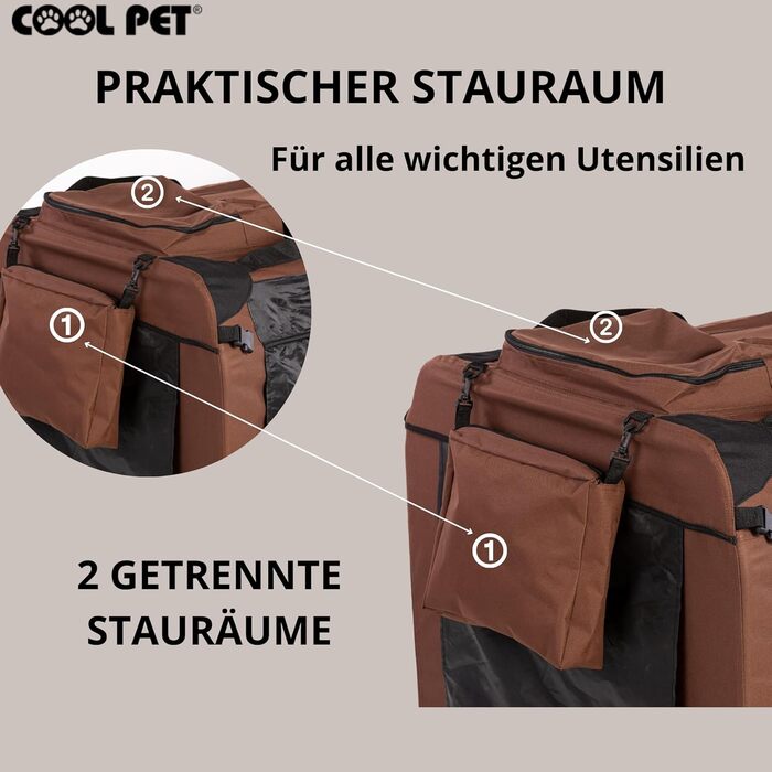 Переносна складана переносна коробка для собак 91х64х64 см, 2XL (колір: коричневий)